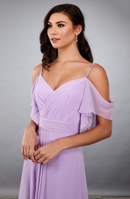 Lavender V Neck Cold Shoulder Flared Maxi