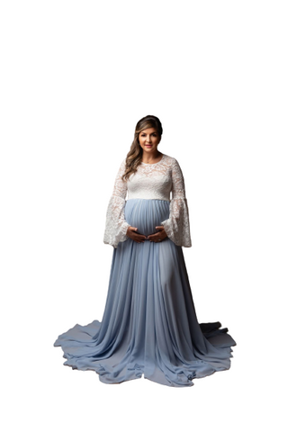 Color-Block Lace Bell Sleeves Maternity Gown