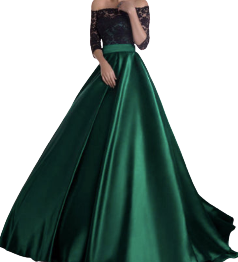 Dark Green Satin Off-shoulder Occasion Designer Gown - Promfy