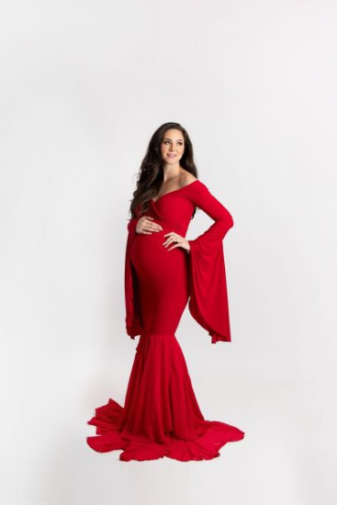 Red Off-Shoulder Bell Sleeves Maternity Gown