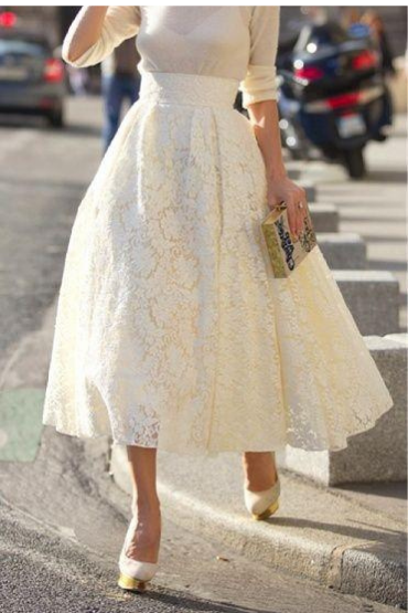 White Lace Bounce Midi Skirt