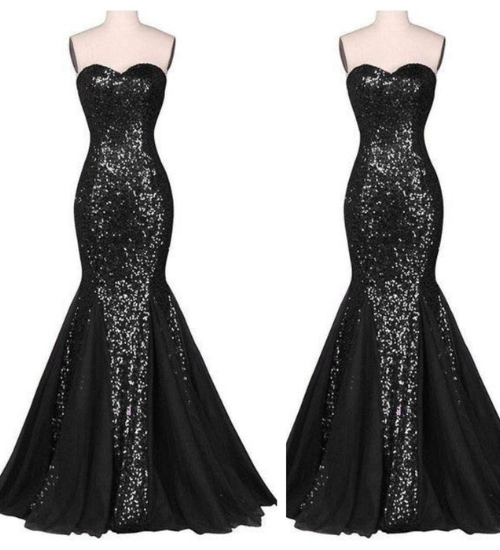 Black Sequins Off-Shoulder Mermaid Gown