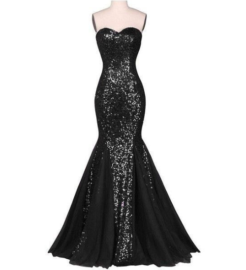 Black Sequins Off-Shoulder Mermaid Gown