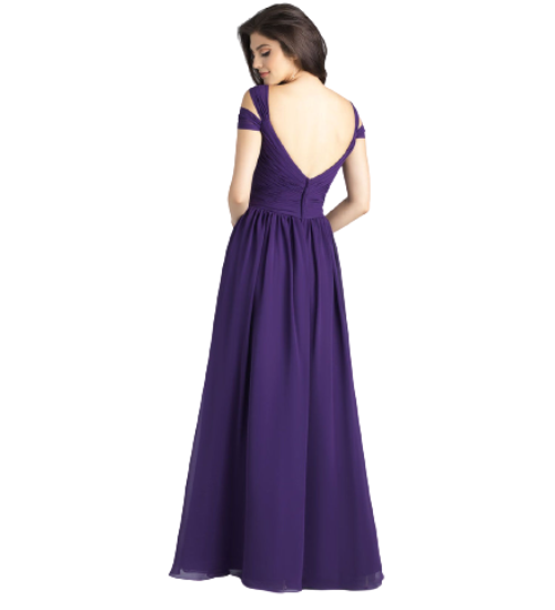 Purple V Neck Cross-Ruched Flared Maxi