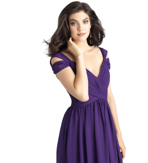 Purple V Neck Cross-Ruched Flared Maxi