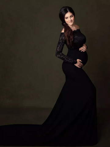 Amazon.com: Maternity Dresses Pregnancy Gowns for Wedding Off-Shoulder Sexy Pregnancy  Gown, Maternity Dress with Split Tail, Photography Props (Color : Black,  Size : Bust90cm) : Clothing, Shoes & Jewelry