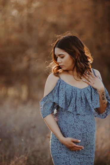 Grey Cold Shoulder Spaghetti Strap Maternity Gown