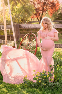 Peach Ruched Maternity Photoshoot Trail Gown