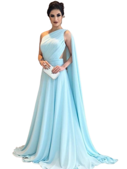 Fitted One Shoulder With Cape Long Dress By Nox Anabel E1039 – Sparkly Gowns