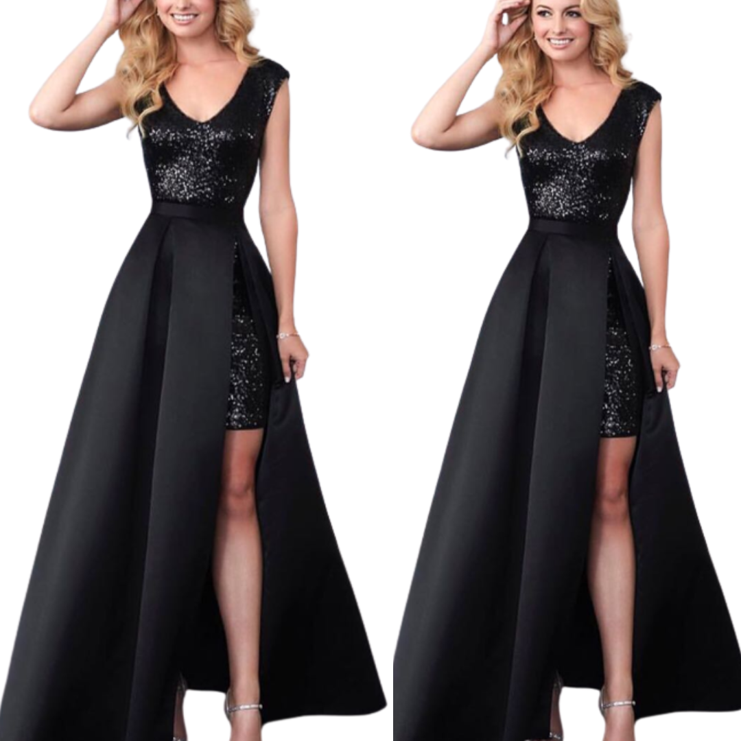 Black Sequins Bounce Skirt Midi