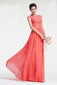 Coral Lace Gathered Bridesmaid Flared Maxi