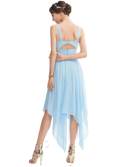 Sky Blue Plunge Neck Back Cut-Out Hi-Low Midi