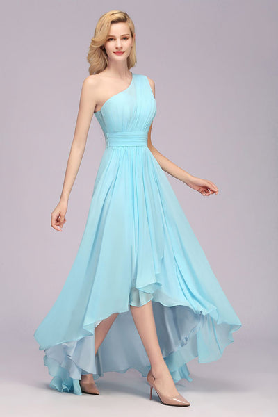 Sky Blue One Shoulder Hi-Low Dress