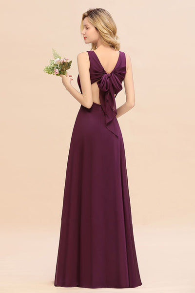 Plum V Neck Ruched Tie Back Maxi