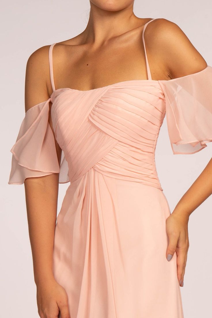 Peach Spaghetti Strap Ruched Maxi