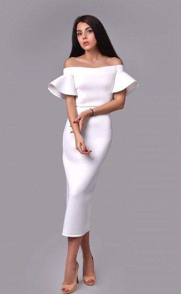 White Off-Shoulder Bell Sleeves Midi