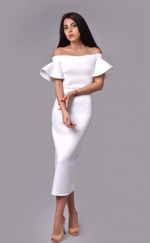 White Off-Shoulder Bell Sleeves Midi