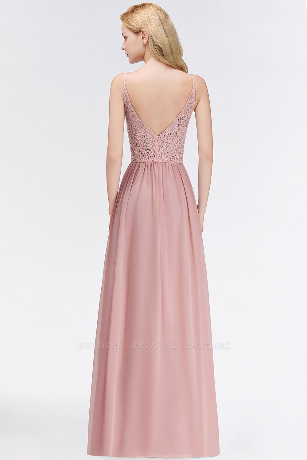 Elegant Lace Keyhole Halter Dusty Rose Bridesmaid Dress
