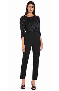 Black Sequins Full Sleeves Fitted Jumpsuit