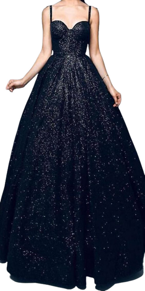 Black Sequins Sweet-Heart Neck Ball Gown