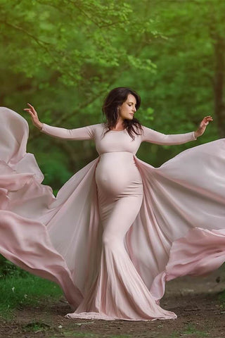 14509#Floral Printing Maternity Dresses for Photography Pregnant Gowns with  Removable Sleeve Pregnancy Women Photoshoot Dress