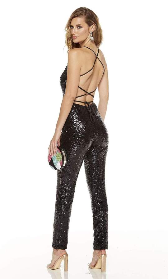 Black Sequined Cris-Cross Fitted Jumpsuit