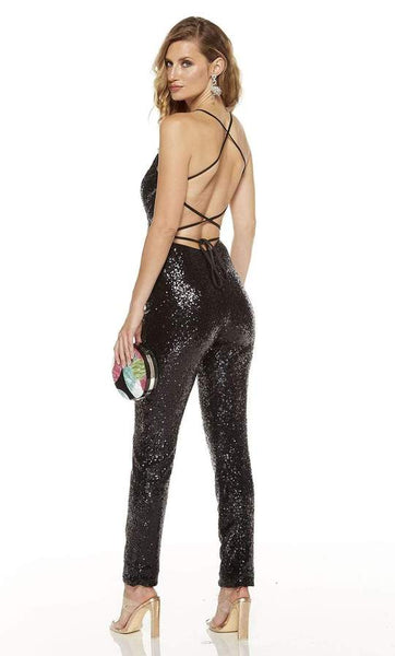 Black Sequined Cris-Cross Fitted Jumpsuit
