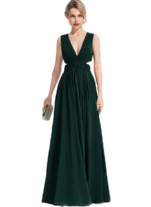 Bottle Green Drape Plunge Neck Back Cut-Out Maxi