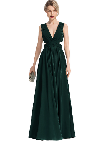 Bottle Green Drape Plunge Neck Back Cut-Out Maxi