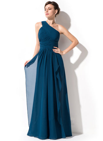 Teal One Shoulder Ruched Layered Frill Maxi