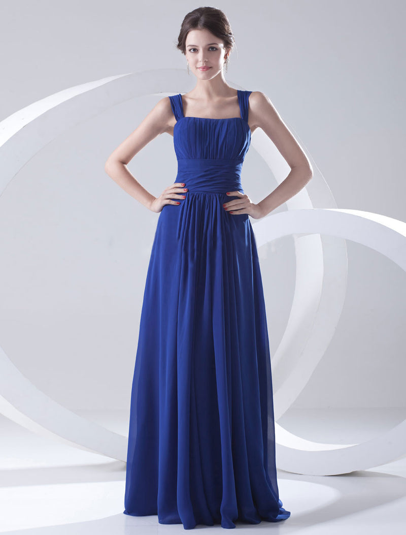 Royal Blue Draping Straps Ethereal Floor-Length Dress