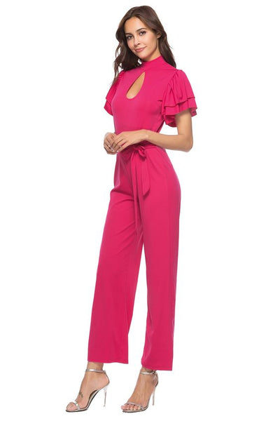 Hot Pink Jumpsuit With Ruffle Sleeves