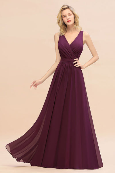 Plum V Neck Ruched Tie Back Maxi