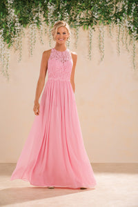 Baby pink Lace Sleeveless Bridesmaid Maxi Dress