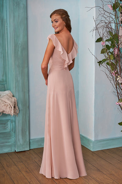 Blush Pink V Neck Ruched Flouncing Sleeves Maxi