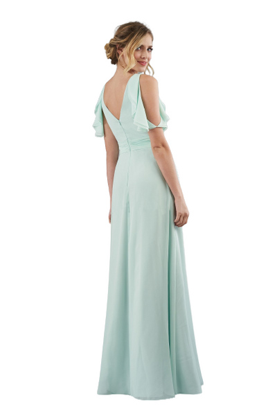 Mint V Neck Ruched Cold Shoulder Maxi
