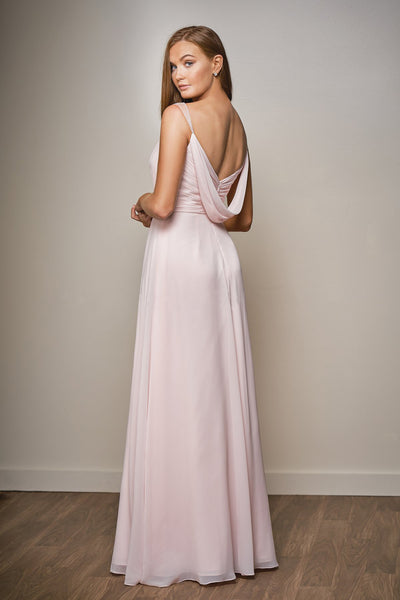 Light Pink V Neck Bridesmaid Dress With Ruching