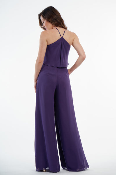 Purple Overlay Cross Neck Wide Leg Jumpsuit