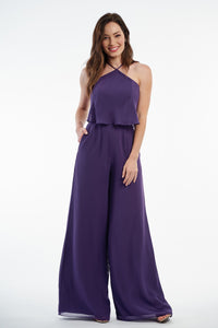 Purple Overlay Cross Neck Wide Leg Jumpsuit