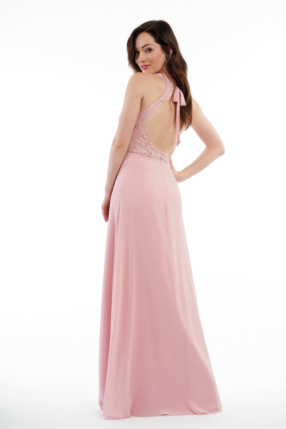 Blush Pink Oval Backless Halter Maxi