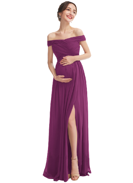 Burgundy Wine Off-Shoulder Ruched Maternity Gown ShObO Burgundy Wine Off-Shoulder Ruched Maternity Gown ShObO