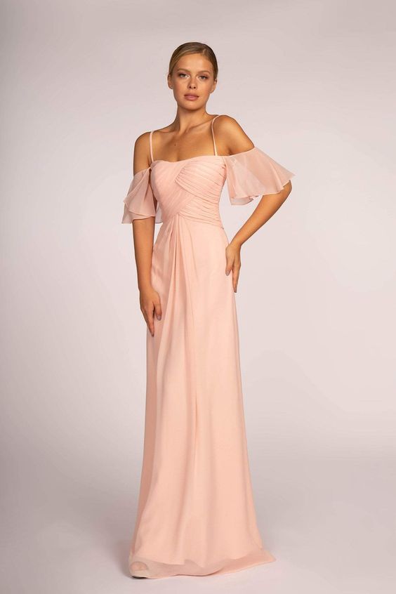 Peach Spaghetti Strap Ruched Maxi