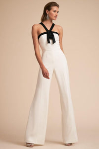 White Wide Leg Jumpsuit With Black Detailing