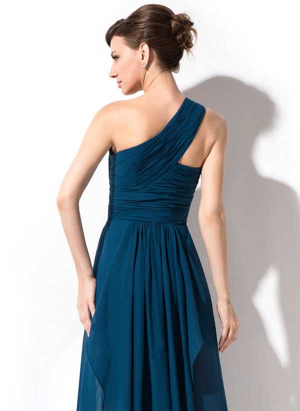 Teal One Shoulder Ruched Layered Frill Maxi