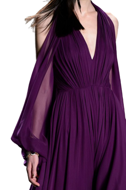 Plume-Wine V Neck Plunge Back Cut-Out Flared Maxi