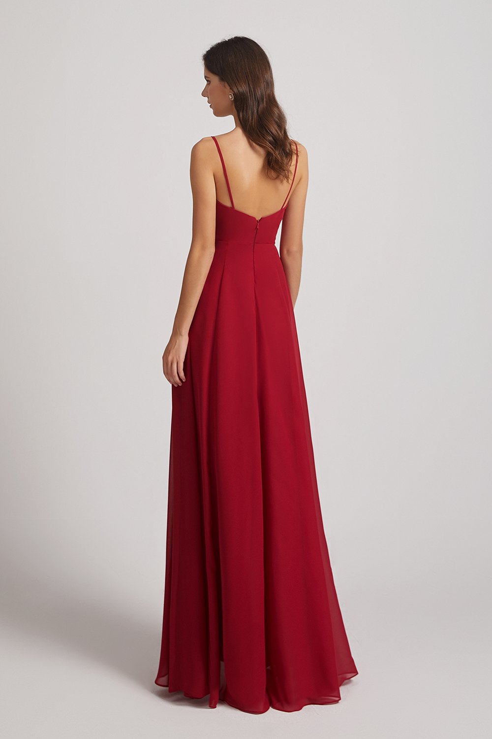 Maroon Spaghetti Straps V-Neck Waist-Tie Maxi