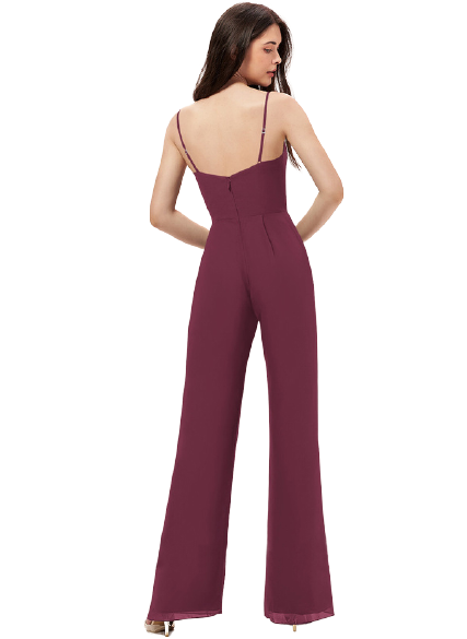 Wine Ruched Strappy Jumpsuit
