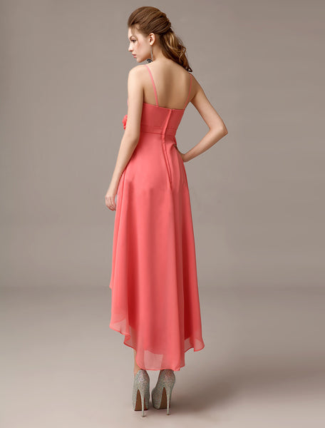 Coral Asymmetrical Sheath Flower Bridesmaid Dress