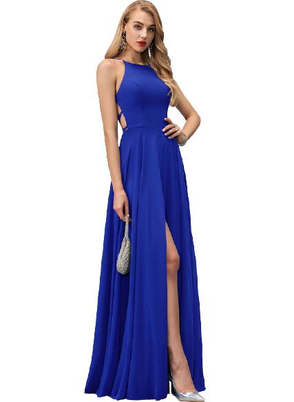 Royal Blue Zig-Zag Open Back Flared Maxi