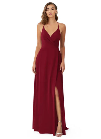 Maroon V Neck Pleated Cross Back Maxi